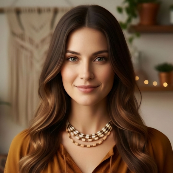 Boho Layered Multi Strand Necklace Handcrafted Antique Gold Beaded Statement - Picture 3 of 10